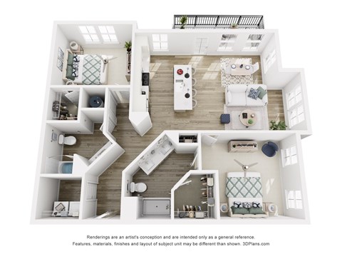 Floor plan for 2 beds, 2 baths, 1150 sqft